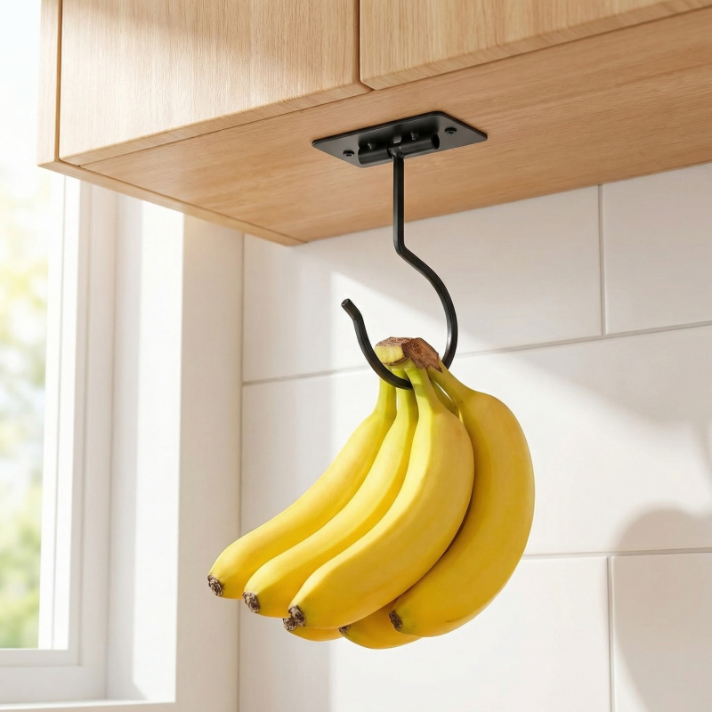 Kitchen Gadgets Organizer - Черный металлический самоклеящийся крючок-банан, складная полка